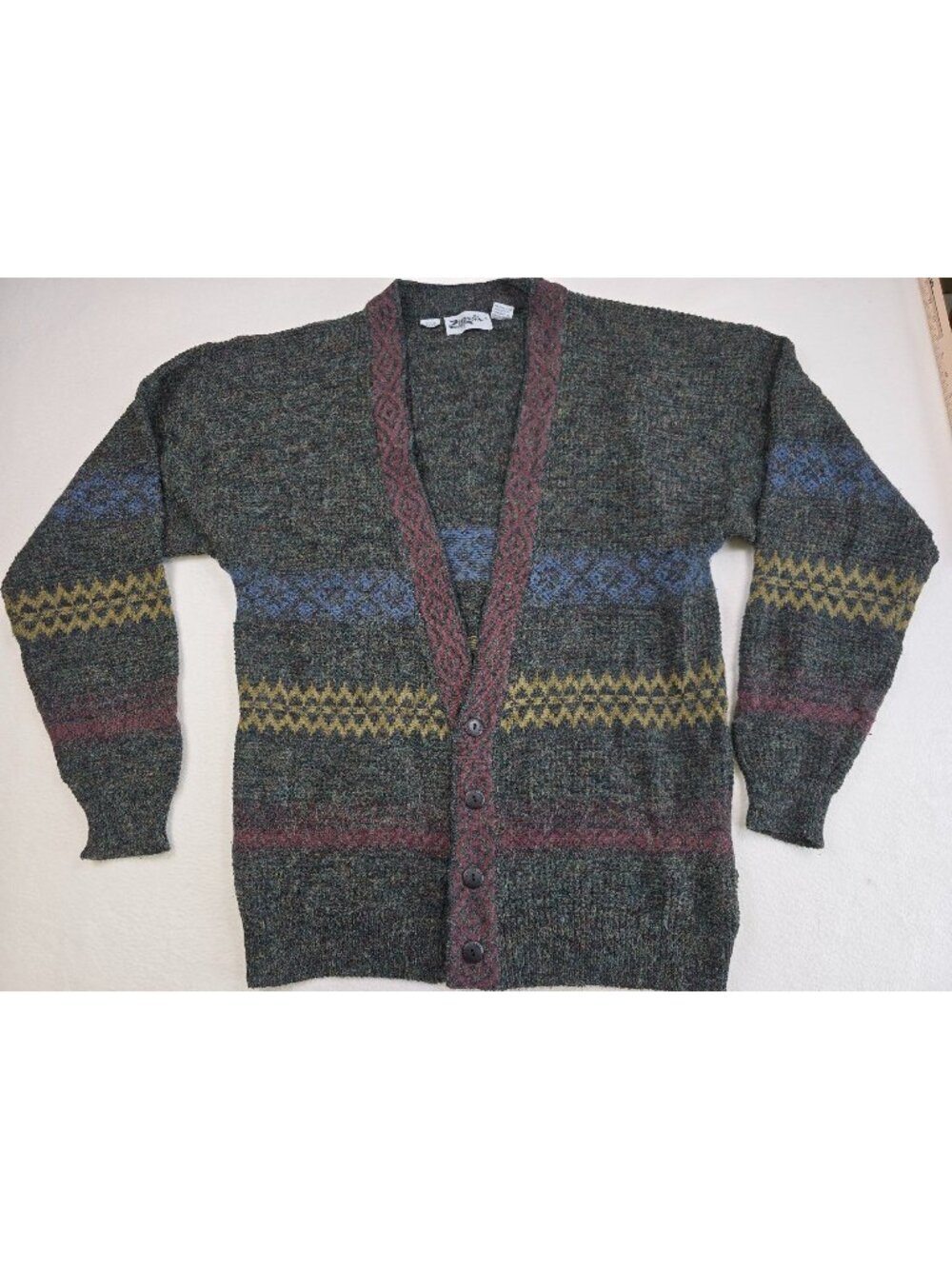 Vintage Zeppelin Cardigan Grandpa Retro Fair Isle Sweater L/XL LXT Tall